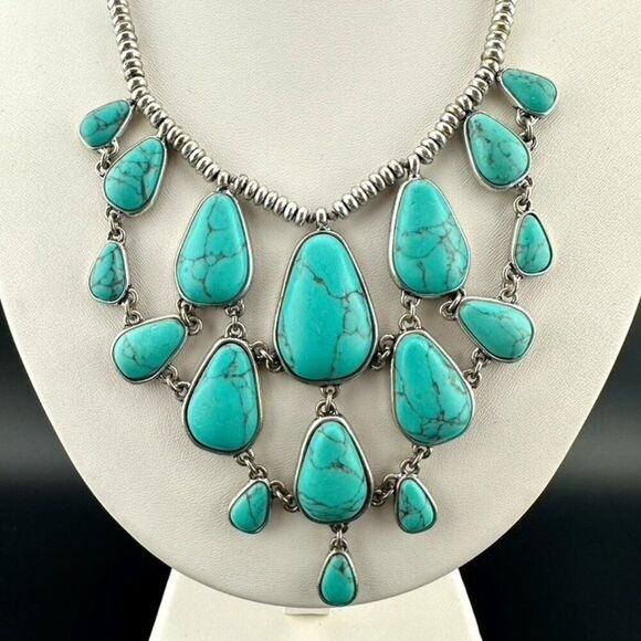 Lucky Brand Turquoise Statement Necklace euc - Picture 4 of 8